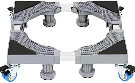 Herrselsam Waschmaschinen Untergestell Grau Verstellbare waschmaschine sockel Verstellbare Breite 41-66cm, Höhe 9-12cm，Mehrzweck Untergestell für Waschmaschine (4 Räder+8 Füße)