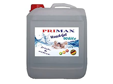 Primax Flüssigwaschmittel Universal Gel - 4x5 Liter Mega-Pack, extra stark für Flecken bei weißer Wäsche"WhiteWash"