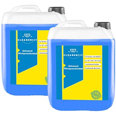 Cleanerist Flüssigwaschmittel Universal Waschmittel | 2x5 Liter Vollwaschmittel Grosspackung | bis zu 250 Waschladungen color weiß schwarz+Ausgießer