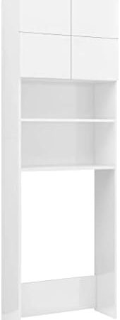 vidaXL Waschmaschinenschrank mit 2 Türen 2 offenen Fächern Badmöbel Badschrank Hochschrank Badhochschrank Hochglanz-Weiß 64x25,5x190cm