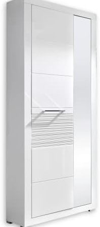 Stella Trading LIFE Garderobenschrank, weiss hochglanz - Moderner Flurgarderoben Schrank mit Spiegeltür - 72 x 201 x 37 cm (B/H/T)