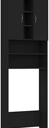 vidaXL Waschmaschinenschrank mit 2 Türen 9 Fächern Badmöbel Badschrank Badregal Badezimmerschrank Hochschrank Schrank Schwarz 64x25,5x190cm