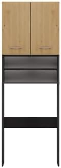 VBChome Waschmaschinenschrank 64 x 30 x 180 cm Eiche Artisan - Antrazit 2 Türen mit 2 Facher Hochschrank Badschrank Regal über der Waschmaschine Badezimmer Praktisch Waschmaschinenüberbau