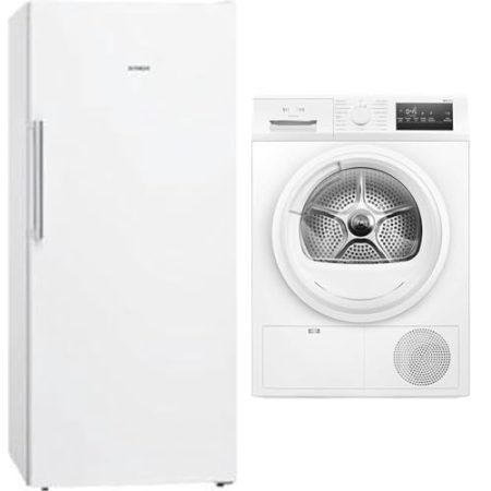 Siemens GS51NAWCV iQ500 Gefrierschrank, 161 x 70 cm, 289 L & WT45HVA3 iQ300 Wärmepumpen-Trockner, 8 kg, autoDry-Technologie