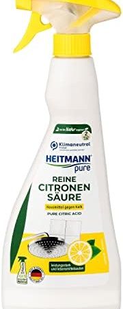 HEITMANN pure Reine Citronensäure Sprühflasche: Ökologischer Bio-Entkalker für Oberflächen, 1 x 500ml