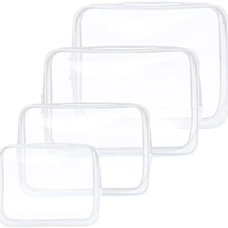 Aucuu Kulturtasche Transparent,4 Stück Kosmetiktasche Durchsichtig, wasserdichte PVC-Reise-Waschtaschen, TSA-zugelassene Make-up-Taschen, für Familie, Männer un Frauen, Weiß