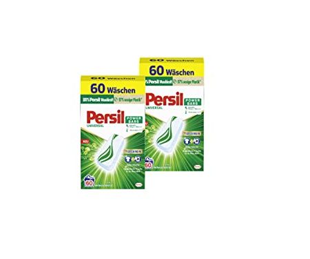 Persil Power Bars Universal Waschmittel 120 WL (2 x 60 Waschladungen), vordosiertes Vollwaschmittel mit biologisch abbaubarem Schutzfilm, für reine Wäsche & hygienische Frische für die Maschine