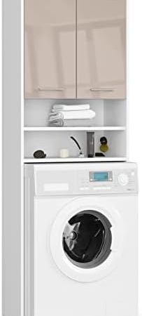 ADGO FIN Waschmaschinen Schrank Cappuccino-Glanz 64x180x30 cm Schrank über Waschmaschine Regal Waschmaschine überbau Hoher Badezimmerschrank, Badezimmersäule, Trocknerschrank, Hochschrank