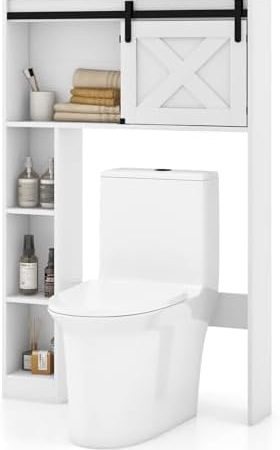 LIFEZEAL Toiletteschrank mit Schiebetür und 3 Einlegeböden, Toilettenregal für Waschmaschine, für Badezimmer, Balkon, Waschküche, Unterschrank 17 x 84 x 128 cm