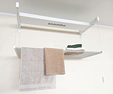 Zoomba 130cm - Wäscheständer Wandmontage mit Fernbedienung, höhenverstellbar in Aluminium. Wäscheständer für die Wand – platzsparend Wäschetrockner (Zoomba 130cm - Wand)