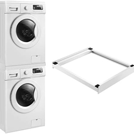 [en.casa] Verbindungsrahmen für Waschmaschine/Trockner Zwischenbaurahmen aus Stahl Verbindungssatz Universell für alle Marken mit Breite von 60cm Weiß