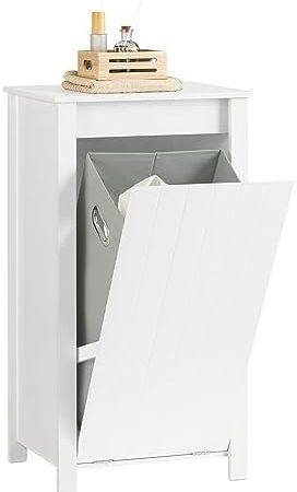 SoBuy BZR100-W Wäscheschrank mit ausklappbarem Wäschesack Wäschetruhe Wäschesammler Wäschekorb Badschrank Weiß BHT ca. 45x85,5x35cm