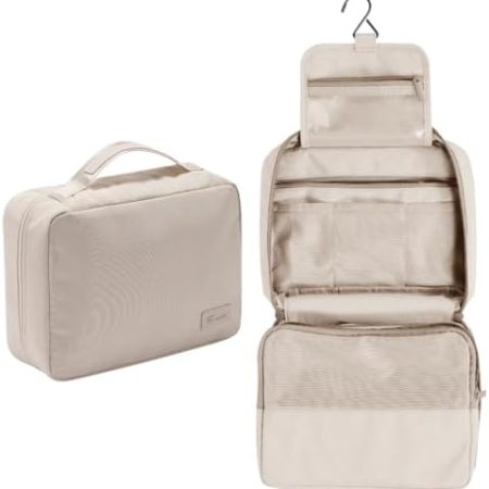 Groß Kulturbeutel Damen & Herren - Gross Kulturtasche Zum Aufhängen, Kosmetiktasche - Waschtasche für Frauen & Mädchen-Beige