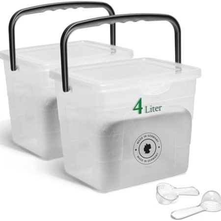 Novaliv 2X Waschmittelbox mit Deckel 4 Liter Transparent und Dosierlöffel 23,5 x 18 x 18,5 cm Waschpulver Aufbewahrungsbox mit Henkel Waschmittel Aufbewahrung Waschmittelbehälter Waschpulverbehälter