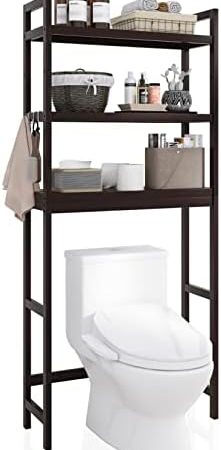 SMIBUY Toilettenregal, WC regal aus Bambus, Verstellbar Waschmaschinenregal, Multifunktional Badezimmerregal mit 3 offenen Ablagen, platzsparend, leicht zu montieren, Dunkelbraun