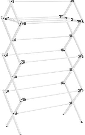 SONGMICS Wäscheständer, Standtrockner klappbar, kompakt, platzsparend, Stahlrahmen, 37 x 75 x 135,1 cm, einfacher Aufbau, für Innen- und Außenbereich, weiß LLR770W01