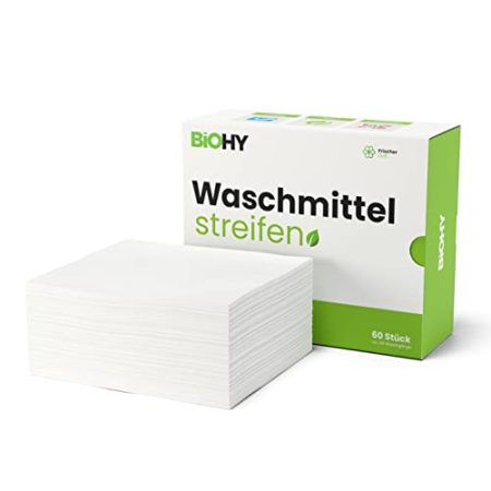 BiOHY Waschmittel Blätter (1 x 60 Stück) | Nachhaltiges UNIVERSAL Reisewaschmittel ohne Plastik | 100% biologisch abbaubares Waschpapier | Wasserlösliche Waschmittel Streifen für die Waschmaschine