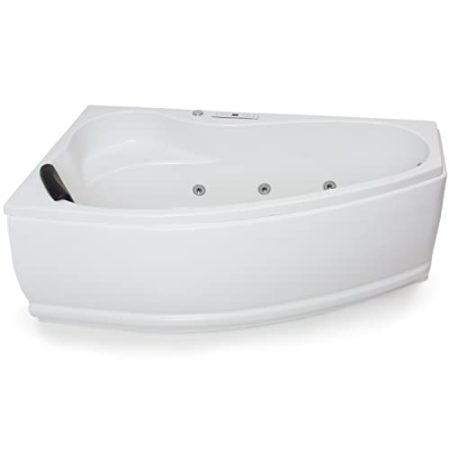 Basera® Premium Indoor Eck-Whirlpool Badewanne Formentera 160 x 90 cm mit 17 Massagedüsen, Heizung, Ozongenerator, Bodenansaugung, LED-Ambiente, Touchpanel, Bluetooth, Radio