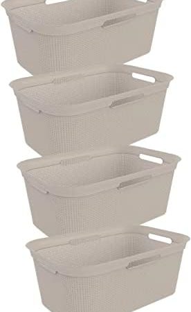 Rotho Brisen 4er-Set Wäschekorb 40l, Kunststoff (PP) BPA-frei, beige, 4 x 40l (59.6 x 39.6 x 23.2 cm)