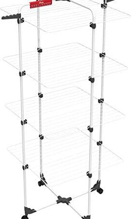 Vileda Mixer 4 Turmwäscheständer, Wäscheständer mit 4 Ebenen für bis zu 4 Waschladungen, Flex-Gelenk, rollbar, , Stahl, Eco-Verpackung