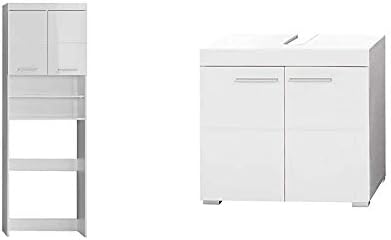 trendteam smart living Badezimmer Waschmaschinenschrank Waschmaschinenüberbau Amanda, 63 x 187 x 24 cm in Weiß & Badezimmer Waschbeckenunterschrank Unterschrank Amanda, 60 x 56 x 34 cm in Weiß