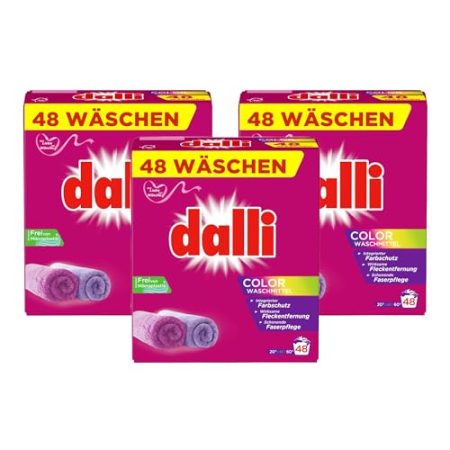 Dalli Color Waschmittel 48 Wäschen | Waschpulver mit Intergrierter Farbschutz | frei von Mikroplastik, weiße Wäsche | 3,12 kg (Color Waschmittel, 3er Pack)