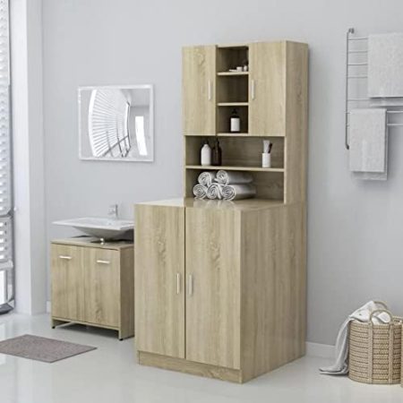 LAPOOH Waschmaschinenschrank, Waschmaschinenregal, Toilettenregal, Waschmaschine Trockner Schrank, Waschmaschinen überschrank, Sonoma-Eiche 71x71,5x91,5 cm