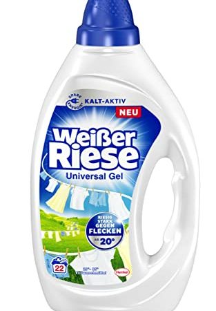 Weißer Riese Universal Gel (22 Waschladungen), Vollwaschmittel sorgt für strahlend saubere Wäsche & wirkt riesig stark gegen Flecken, Kalt-Aktiv schon ab 20° C, 100 % recycelbar