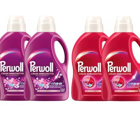 PERWOLL Flüssig-Set 4x 27 Waschladungen (108WL) 2x Color & 2x Color Blütenrausch, Feinwaschmittel reinigt sanft und erneuert Farben und Fasern, mit Dreifach-Renew-Technologie