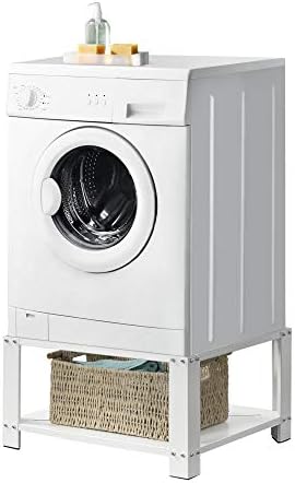 [en.casa] Waschmaschinen-Sockel mit Ablage Waschmaschinen-Untergestell Trockner Sockel Podest + Ablage Stahl Weiß
