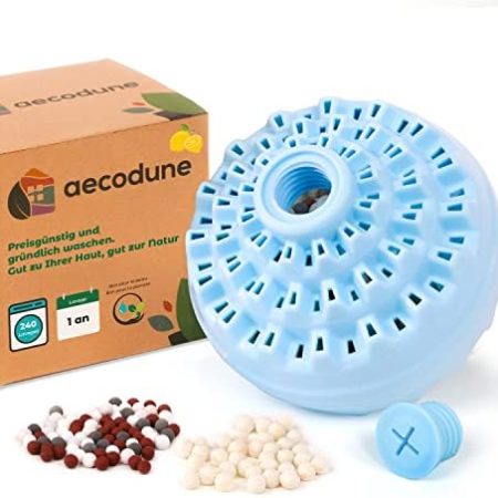 1 Jahr Waschen mit dem aecodune Öko Waschball für Waschmaschine - 240 Wäschen - Natürliches Waschmittel Pulver in Wäscheperlen Zero Waste - Waschmittel Sensitiv - Ätherisches Öl Zitrone