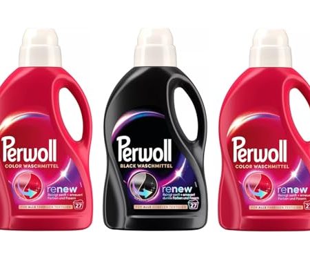 PERWOLL Flüssig-Set 3x 27 Waschladungen (81WL) 1x Black & 2x Color, Feinwaschmittel-Set reinigt sanft und erneuert Farben und Fasern, Waschmittel mit Dreifach-Renew-Technologie