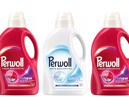 PERWOLL Flüssig-Set 3x 27 Waschladungen (81WL) 2x Color & 1x White, Feinwaschmittel-Set reinigt sanft und erneuert Farben/Weiß und Fasern, Waschmittel mit Dreifach-Renew-Technologie