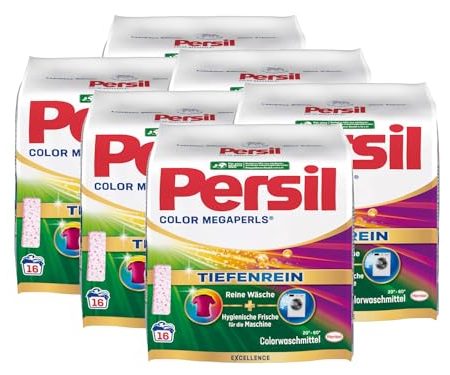 Persil Color Megaperls 96 Waschladungen (6x 16WL), Colorwaschmittel mit Tiefenrein Technologie, Waschmittel für reine Wäsche & hygienische Frische für die Maschine, 20 °C bis 60 °C