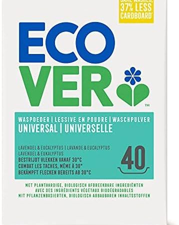 Ecover Universal Waschpulver Konzentrat Lavendel (3 kg / 40 Waschladungen), Vollwaschmittel mit pflanzenbasierten Inhaltsstoffen, Waschmittel Pulver für natürlich fasertief reine Weißwäsche