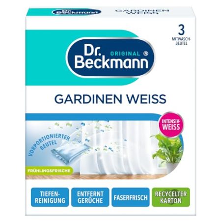 Dr. Beckmann Gardinen Weiß | Gardinenweiß für strahlende Vorhänge | mit effektiver Intensiv-Weiß-Formel | 3x 40g