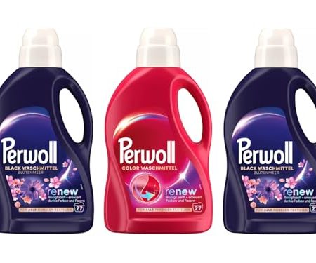 PERWOLL Flüssig-Set 3x 27 Waschladungen (81WL) 2x Black Blütenmeer & 1x Color, Feinwaschmittel reinigt sanft und erneuert Farben und Fasern, mit Dreifach-Renew-Technologie