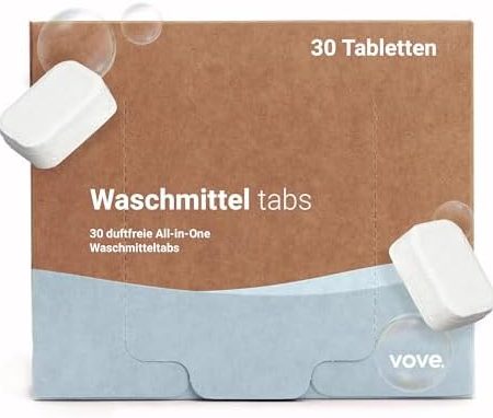 Vove | Bio Waschmittel Tabs (30 Wäschepods) | Vordosiert mit Frische Waschmaschinen Tabs | Kraftvoller Fleckenentferner Laundry Detergent für Bunte & Kaltwäsche | Biologisch abbaubar Waschmittel Pods