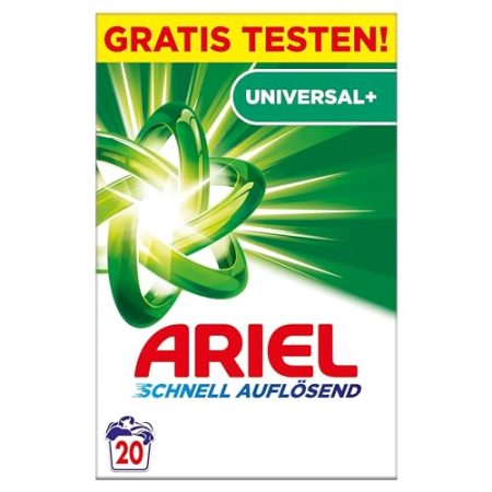 Ariel Schnell Auflösendes Pulverwaschmittel Universal+ 1.2 kg, 20 Waschladungen, Ausgezeichnete Fleckenentfernung