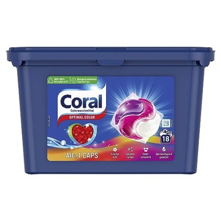 Coral Waschmittel Allin1 Caps Optimal Color für strahlend saubere Farben 18 WL 1 Stück