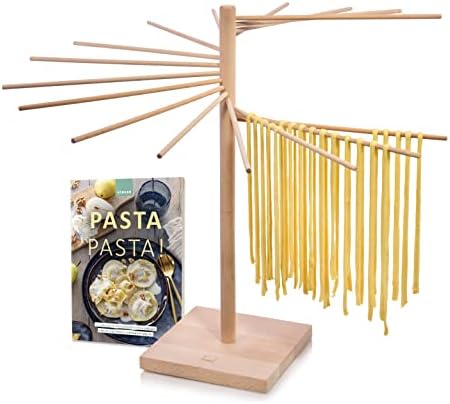 Sänger | Pastatrockner aus Holz, Nudeltrockner, Nudelständer zum Trocknen, Gesamthöhe 50cm, mit 16 abnehmbaren Armen, inkl. Booklet „Pasta Pasta“ mit 10 exklusiven Pastarezepten