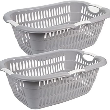 Wäschekorb PLastik XL, 2er Set, Wäschewanne, ergonomische Griffe, 68 x 46 x 25 cm, 38 Liter, Made in EU, grau