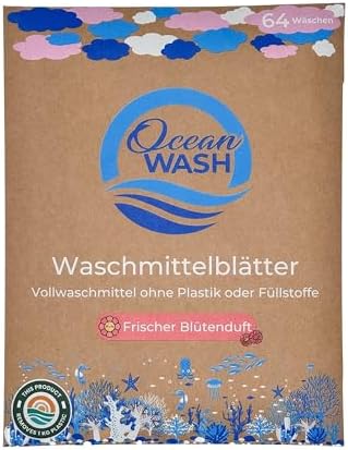 OceanWash Waschmittelblätter Blütenduft, Waschblätter Waschmaschine für alle Textilien und Farben, Waschtücher biologisch abbaubar, Laundry Detergent Sheets Vollwaschmittel, 64 Wäschen