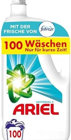 Ariel Flüssigwaschmittel Waschmittel, 100 Waschladungen Universal+ Mit Der Frische Von Febreze, Ausgezeichnete Fleckenentfernung Selbst Bei Kaltwäsche