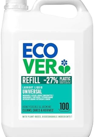 Ecover Waschmittel Universal Hibiskus & Jasmin (5L/100 Waschladungen), Flüssigwaschmittel mit pflanzenbasierten Inhaltsstoffen, pflegendes Vollwaschmittel für Erhalt und Schutz der Kleidung