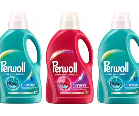 PERWOLL Flüssig-Set 3x 27 Waschladungen (81WL) 1x Color & 2x Sport, Feinwaschmittel erneuert Farben und Fasern & Hygiene Waschmittel, entfernt schlechte Gerüche & erhält die Elastizität