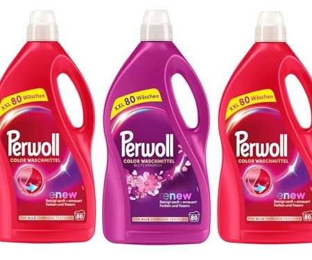 PERWOLL Flüssig-Set 3x 80 Waschladungen (240WL) 2x Color & 1x Color Blütenrausch, Feinwaschmittel-Set reinigt sanft und erneuert Farben und Fasern, mit Dreifach-Renew-Technologie