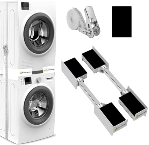 NIUXX Zwischenbaurahmen universal, Verbindungsrahmen für Waschmaschine und Trockner, Zwischenbausatz inkl. Zurrgurt, Einstellbare Größe（46-66cm）