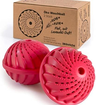 Hinrichs 2x Waschball für Waschmaschine - 2 Stück Waschbälle - Öko Waschkugel für Waschmaschine mit Keramikperlen - Waschen ohne Waschmittel - Pinker Öko Waschball Öko mit Lavendel Duftstoffen