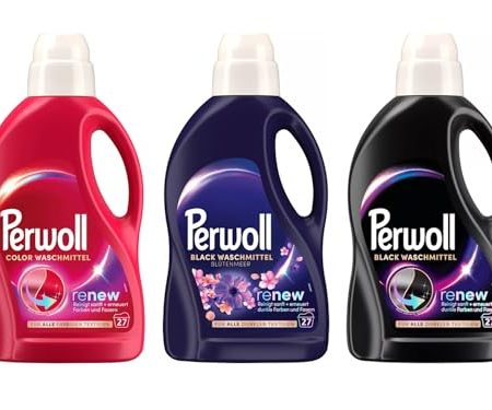 PERWOLL Flüssig-Set 3x 27 Waschladungen (81WL) 1x Black & 1x Black Blütenmeer & 1x Color, Feinwaschmittel-Set reinigt sanft und erneuert Farben und Fasern, mit Dreifach-Renew-Technologie